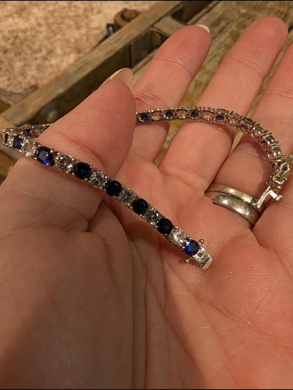 Reed's Jeweler Created Blue Sapphire and Created White Sapphire Tennis Bracelet - Picture 6 of 6